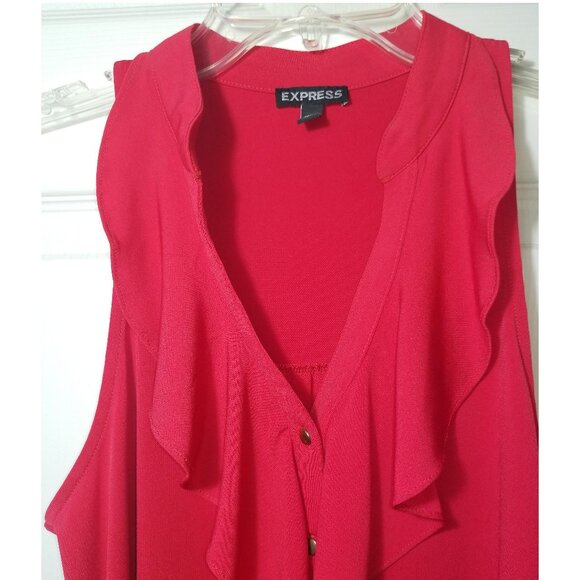 Express Classic Red Ruffle Button Front Stretch Cami Tank Top Size Small - Picture 4 of 6